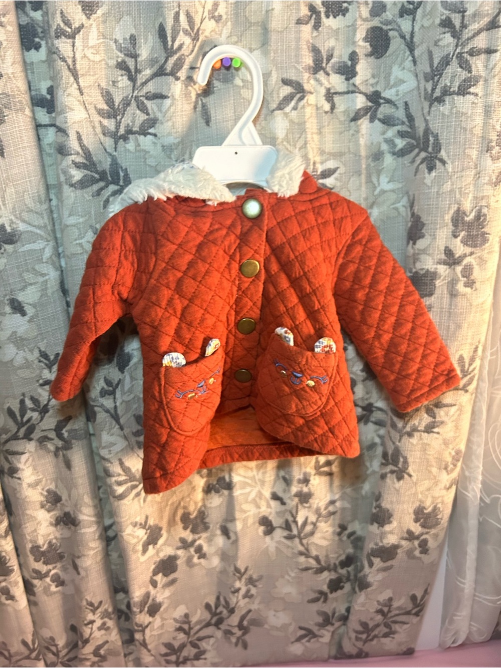 Little Lass Quilted Orange Puffer Jacket with Faux Fur Collar